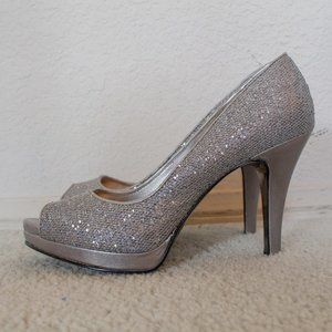 Nine West | Glitter Open Toe Heels | Silver